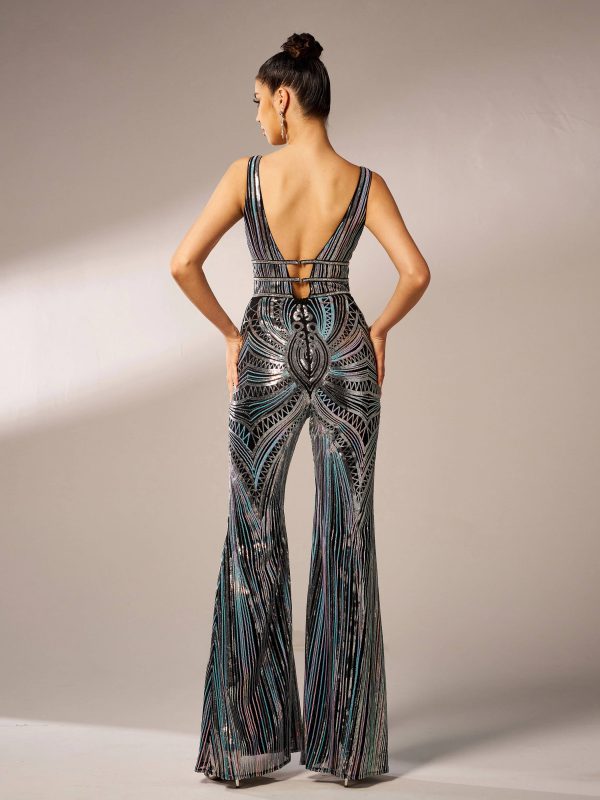 Elegant Luxury V-Neck Sequin Birthday Party Ankle-Length Jumpsuit - Image 6