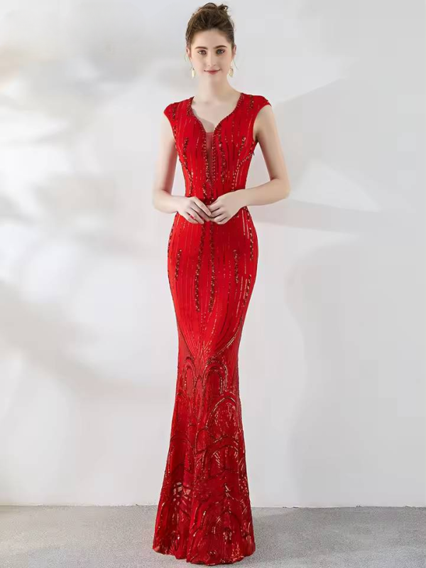 Elegant Luxury V-Neck Sequin Birthday Party Maxi Dress - Image 3