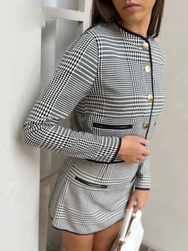 Elegant O-Neck Button Shirts And High Waist Pockets Mini Skirts 2 Piece Set - Image 5