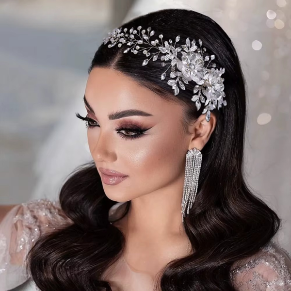 Elegant Pearls Bride Alloy Flower Wedding Headband with Comb