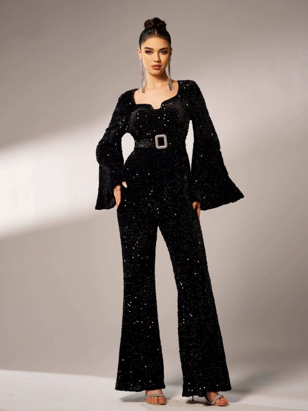 Elegant Sequin Flared Sleeve Birthday Party Luxury Jumpsuit - Image 2