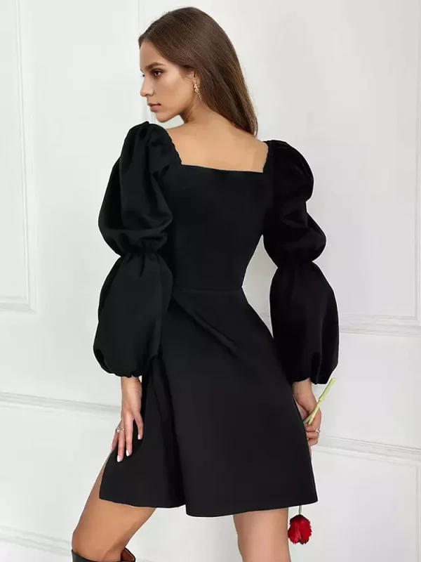 Elegant Side Slit Off-shoulder Puff Sleeves Short Dress - Image 5