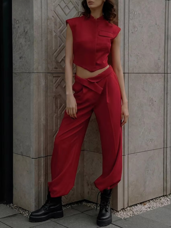 Elegant Sleeveless Crop Top With High Waist Pants 2 Piece Sets - Image 3