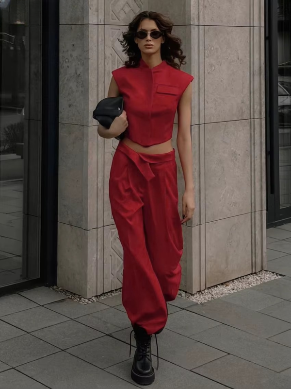 Elegant Sleeveless Crop Top With High Waist Pants 2 Piece Sets