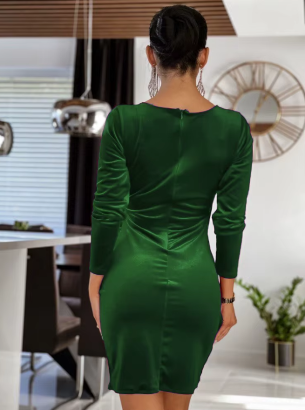 Elegant Solid Color V-neck Pullover A-LINE Slim Fit Fashion Dress - Image 13