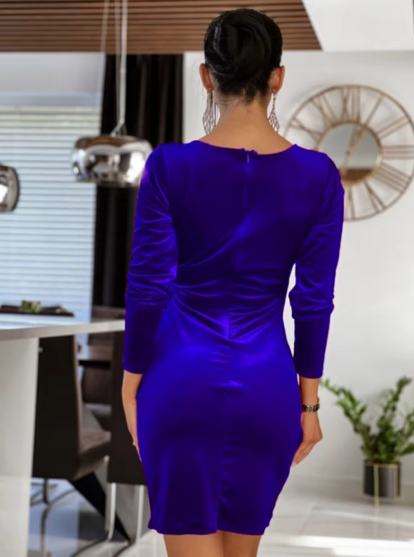 Elegant Solid Color V-neck Pullover A-LINE Slim Fit Fashion Dress - Image 11