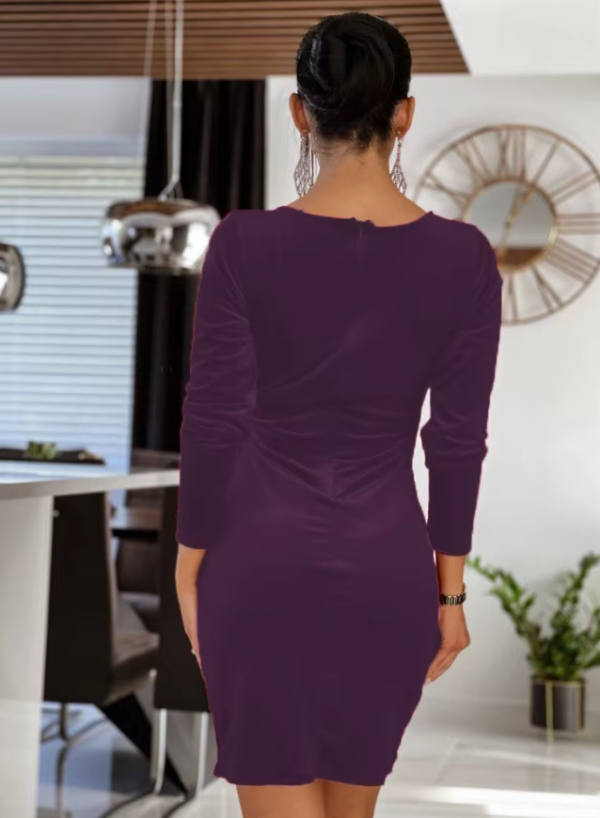 Elegant Solid Color V-neck Pullover A-LINE Slim Fit Fashion Dress - Image 9