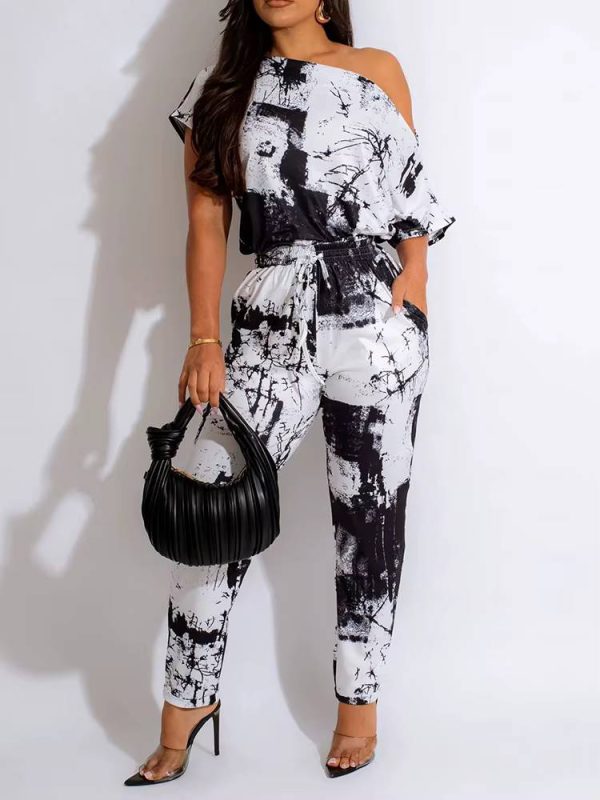 Elegant Splash One Shoulder Tie Dye Print Jumpsuits