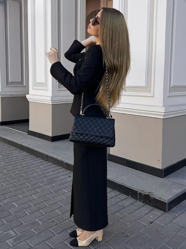 Elegant Square Collar Long Sleeve Shirt With High Wiast Long Skirt Two Pieces Set - Image 2