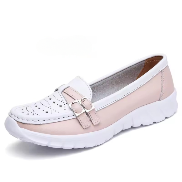 Genuine Leather Moccasin Loafers Slip On Hollow EVA Plus Size Flats Shoes - Image 2