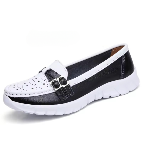 Genuine Leather Moccasin Loafers Slip On Hollow EVA Plus Size Flats Shoes - Image 4