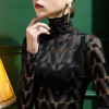 See Through Fashion Brushed Lace Shirt Long Sleeved T-shirt - Image 7
