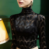 See Through Fashion Brushed Lace Shirt Long Sleeved T-shirt - Image 4