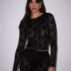 Lace Translucent Long Sleeves Crop Tops Two Piece Set - Image 2