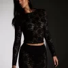 Lace Translucent Long Sleeves Crop Tops Two Piece Set - Image 3