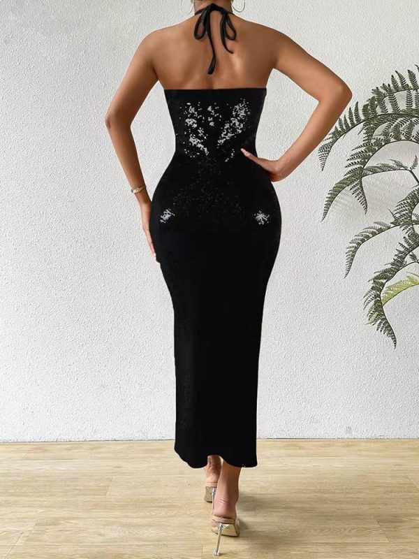 Luxury Pullover Neck-mounted Backless Runway Celebrity Midi Dress - Image 2