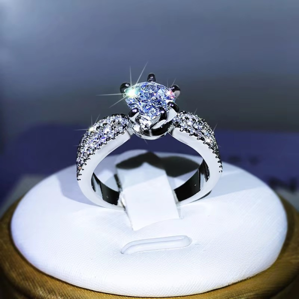 Luxury Sparkling Six-Claw Zircon 925 Sterling Silver Party Reception Ring - Image 2