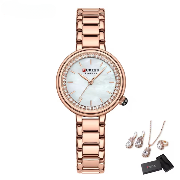 Luxury Wristwatches Stainless Steel Bracelet Rhinestones Bling Dail Elegant Watch 5pcs Jewelry Set - Image 5