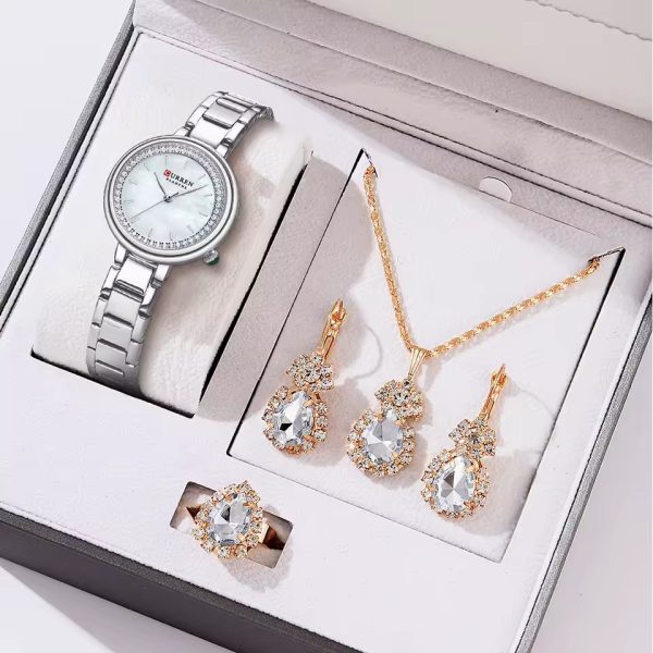 Luxury Wristwatches Stainless Steel Bracelet Rhinestones Bling Dail Elegant Watch 5pcs Jewelry Set - Image 2