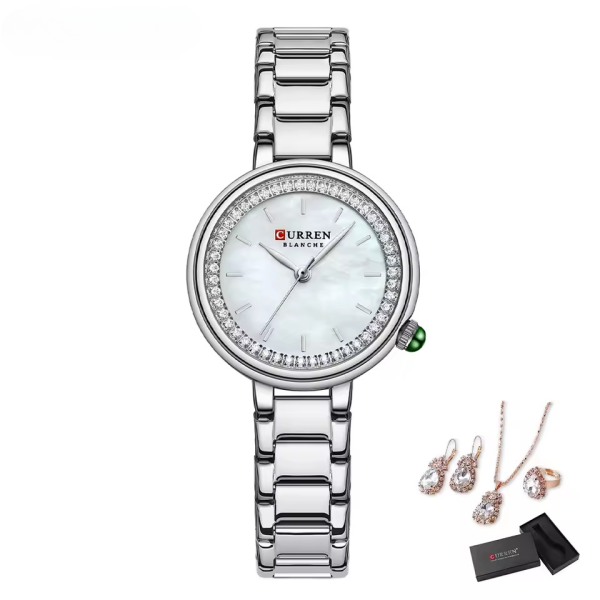 Luxury Wristwatches Stainless Steel Bracelet Rhinestones Bling Dail Elegant Watch 5pcs Jewelry Set - Image 3