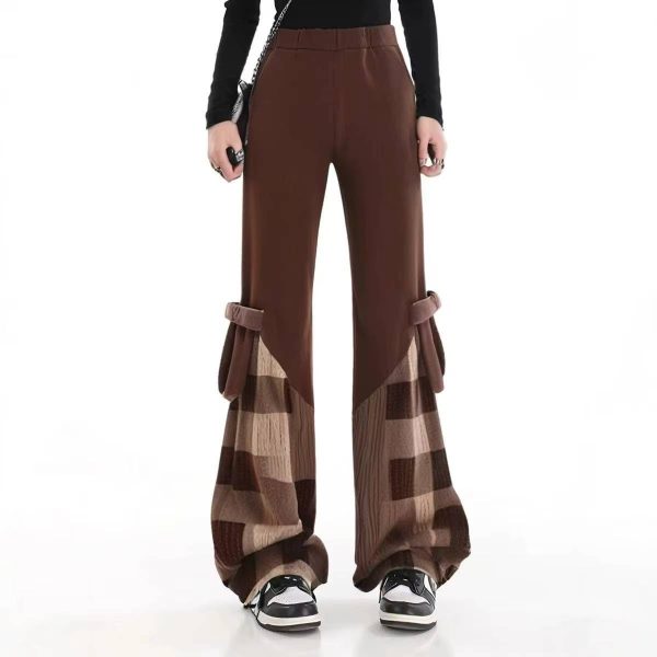 Patchwork Checkered Slim And Slightly Flared Pants Streetwear