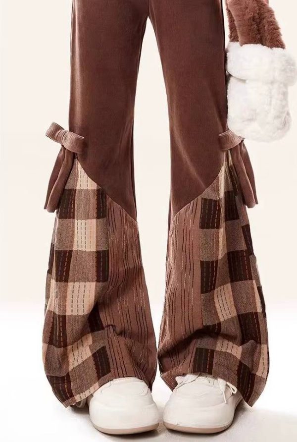 Patchwork Checkered Slim And Slightly Flared Pants Streetwear - Image 3