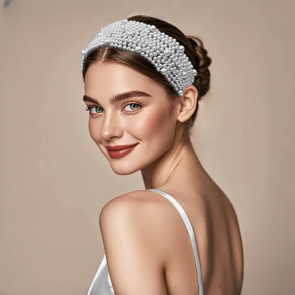 Cute Pearl Wide Hair Hoop Headband Alloy Double Row Hairband - Image 4