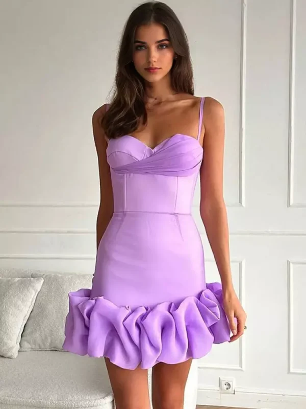 Ruffled Sweetheart Neckline Birthday Party Bodycon Strap Mini Dress - Image 2