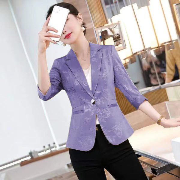 Notched Slim Long Sleeved Pockets Fashion Blazer - Image 9