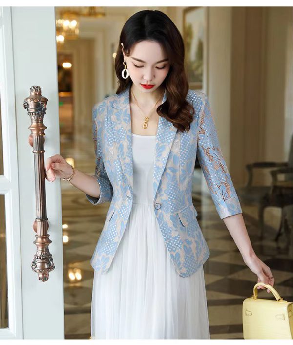 Elegant Lace Hollow Out Korean Fashion Long Sleeve Loose Casual Cardigan Blazers - Image 8