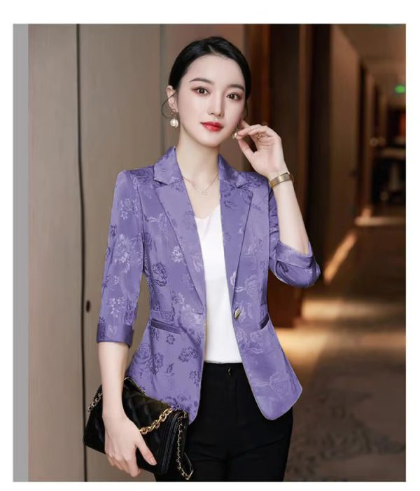 Notched Slim Long Sleeved Pockets Fashion Blazer - Image 4