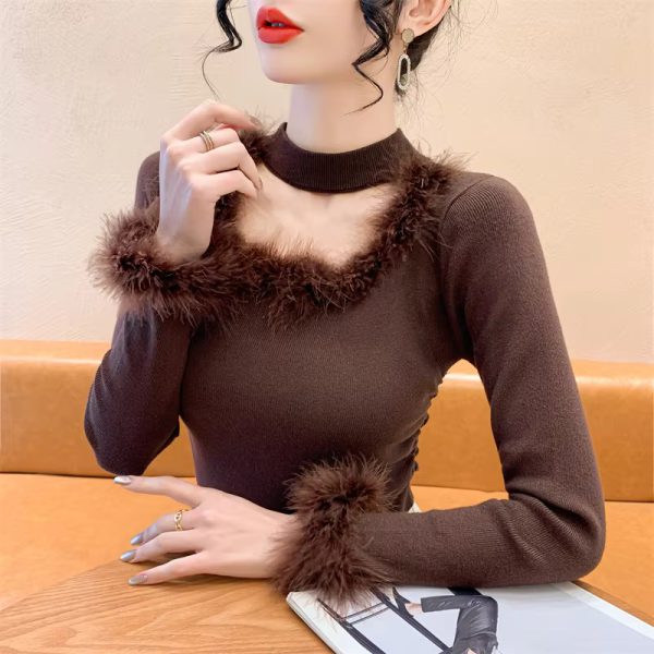 Fluffy Fashion Square collar Hollow Out Tops - Image 6