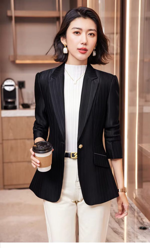 Luxury Bright Striped Long Sleeve  Elegant Single Golden Button Formal Suits - Image 13