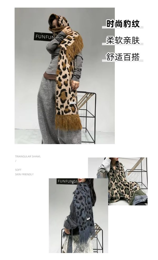 Leopard Print Fashion High Quality Cashmere Thick Warm Scarf Shawl - Image 8