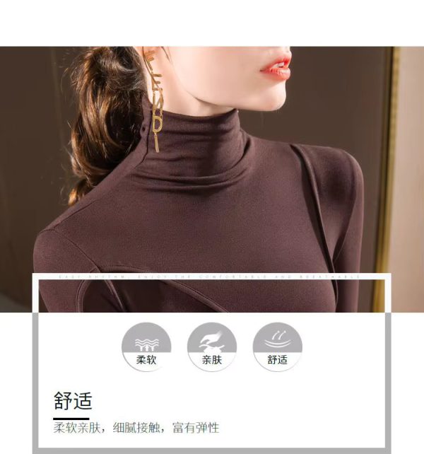 Turtleneck Fashion All-match Slim Long Sleeve T-shirt - Image 6