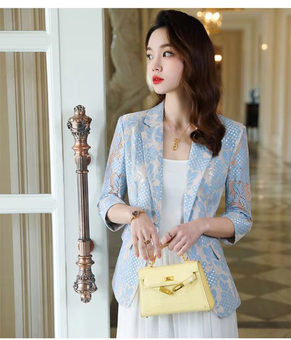 Elegant Lace Hollow Out Korean Fashion Long Sleeve Loose Casual Cardigan Blazers - Image 3