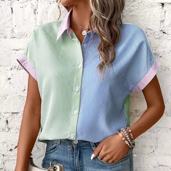 Striped Fashion  Elegant Shirt Plus Size Color Matching Shirt - Image 3