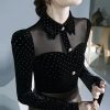 Vintage Doll Collar Polka Dot Fashion Gauze Splicing Perspective Velvet Top - Image 4