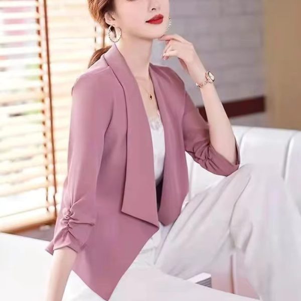 Elegant 3/4 Sleeve Slim Shirring Korean Fashion 3/4 Sleeve Casual Suit Coat - Image 2