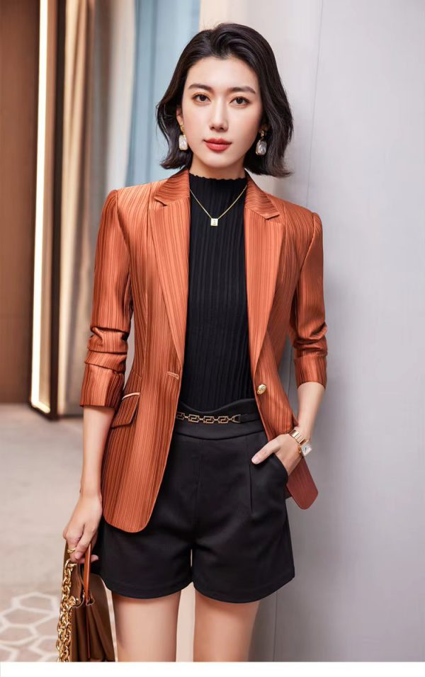 Luxury Bright Striped Long Sleeve  Elegant Single Golden Button Formal Suits - Image 21