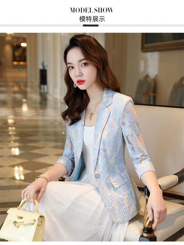 Elegant Lace Hollow Out Korean Fashion Long Sleeve Loose Casual Cardigan Blazers - Image 5