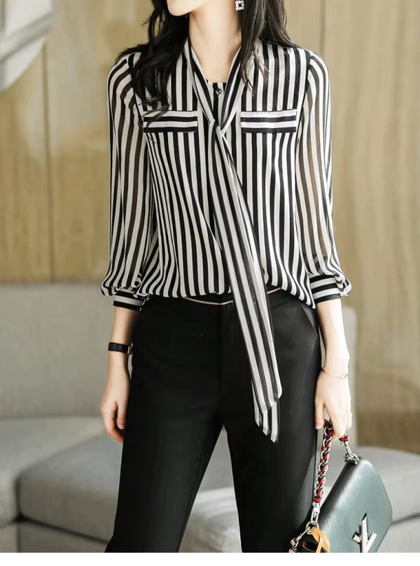 Elegant Striped Printing fashion Long Sleeve Shirt - Image 8