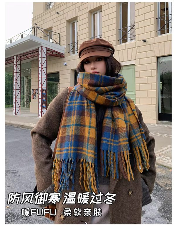 Plaid Fashion Bib Double-sided Long Imitation Cashmere Thickened Scarves - Image 6