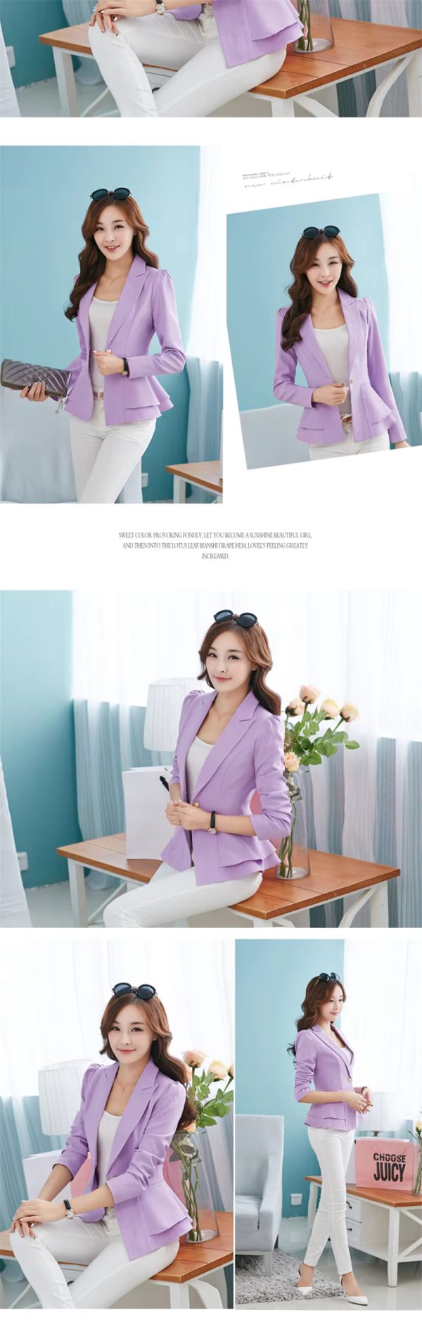 Ruffled Edge Slim Fit Fashion Long Sleeved Solid Colored Suit Blazer - Image 11