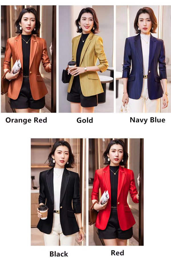 Luxury Bright Striped Long Sleeve  Elegant Single Golden Button Formal Suits - Image 15