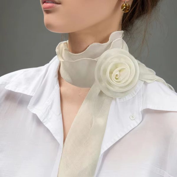 Rose Chiffon Elegant Decorative Tie Thin Silk Versatile Ribbon Scarf