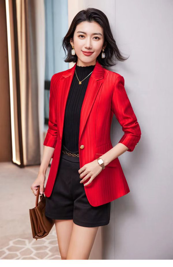 Luxury Bright Striped Long Sleeve  Elegant Single Golden Button Formal Suits - Image 14