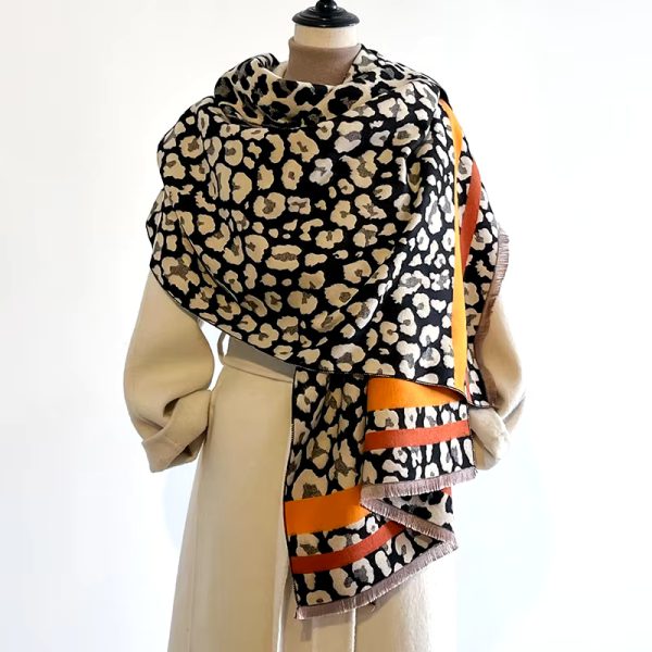 Luxury Winter Leopard Two-Sided Cashmere Jacquard High Quality Thicken Wrap Shawl