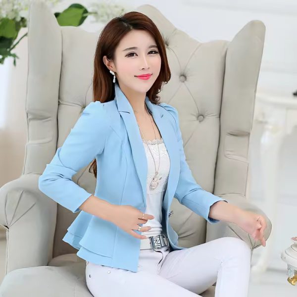 Ruffled Edge Slim Fit Fashion Long Sleeved Solid Colored Suit Blazer - Image 4