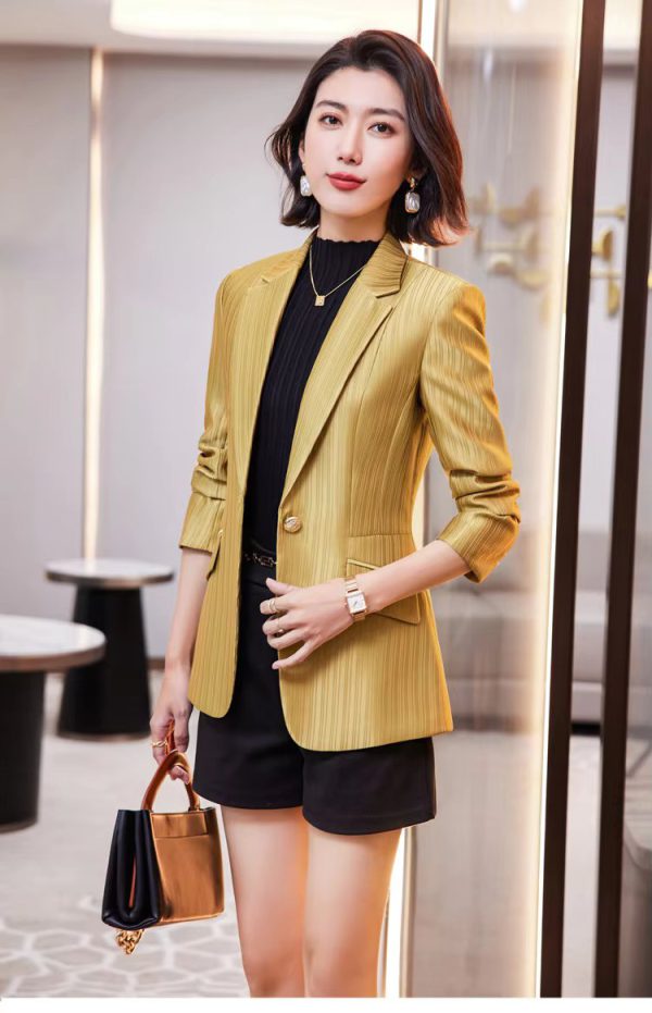 Luxury Bright Striped Long Sleeve  Elegant Single Golden Button Formal Suits - Image 19